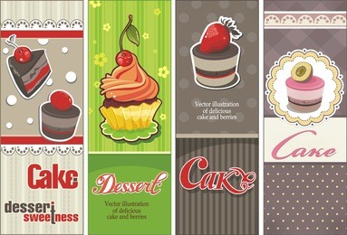 beautiful vintage card with sweet cupcake. dessert set banners design invitation background. vector happy birthday illustration.