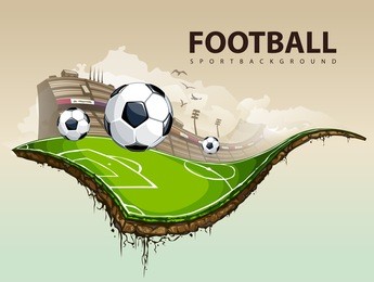 vector illustration of surreal soccer field hovering in the sky. layered eps 10.