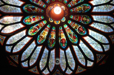 colorful roof window of montreal notre-dame basilica (french: basilique notre-dame de montreal), montreal, quebec, canada