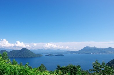 lake toya in toyako town,hokkaido,japan.