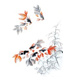 fish of asian ink and wash painting.