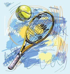 vector illustration - tennis racket and ball