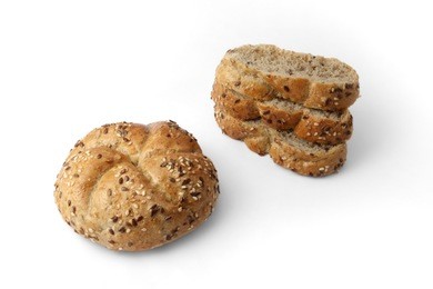 fresh baked cereal bun with sesame seeds topping, three slices