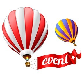 festival holiday event sign with two hot air balloons
