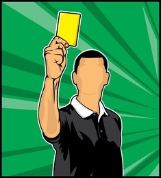 soccer referee giving yellow card (football judge hand with yellow card)