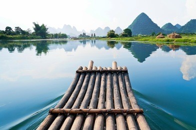 bamboo rafting in li river, guilin - yangshou china