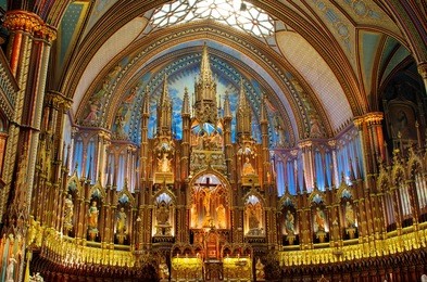 the interior of notre dame cathedral in montreal canada