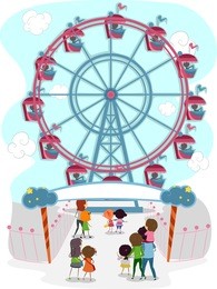 illustration of a family going to ride in a ferris wheel