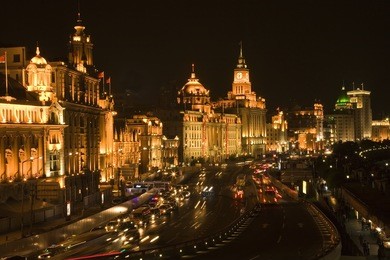 the bund, shanghai, china at night trademarks removed