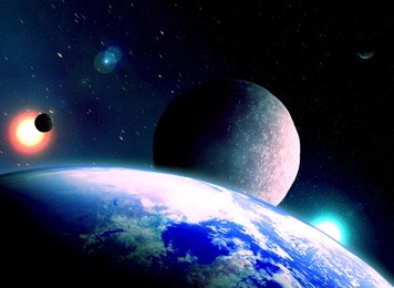 earth view from space and twin sunrise