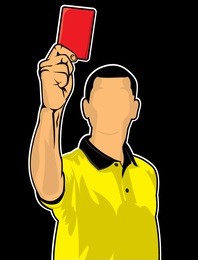 soccer referee giving red card (football judge hand with red card)