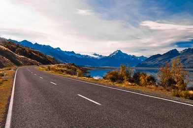 road to mount cook and pukaki lake, new zealand