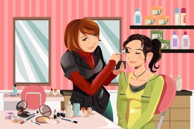 a vector illustration of a makeup artist working on a client at a beauty salon