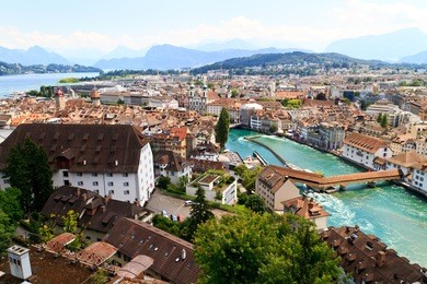 luzern city view from city walls with river reuss, switzerland