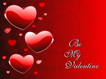 red hearts, circle background with hanging romantic heart shape, vector illustration