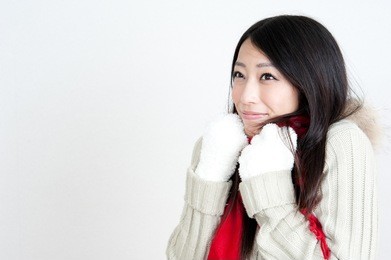 attractive asian woman warming myself