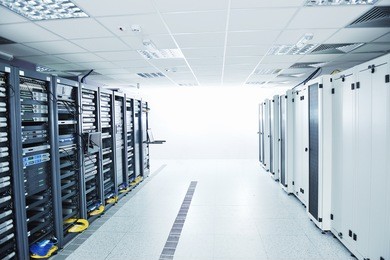network server room with computers for digital tv ip communications and internet