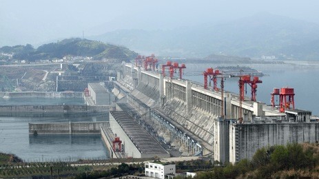 the three gorges dam at yangtze river in china at evening time