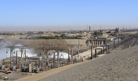 the aswan dam with hydroelectric power plant in aswan (egypt)