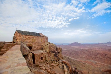 greek orthodox chapel on mount sinai / moses mountain at 2285m in egypt