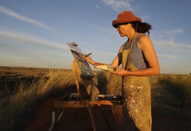artist at work on location in the kalahari.