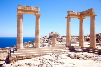 ruins of ancient temple. lindos. rhodes island. greece