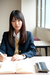 asian high schoolgirl studying in classroom