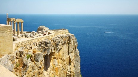old castle in the lindos town, rhodes, greece
