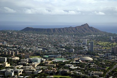 diamond head crater - honolulu, hawaii (university of hawaii in foreground)