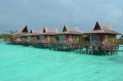 water bungalows at mabul island in borneo, malaysia