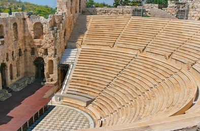ancient odeon of herodes atticus theater on acropolis hill in athens, greece