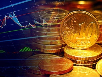 finance background with market data and euro cents. finance concept.
