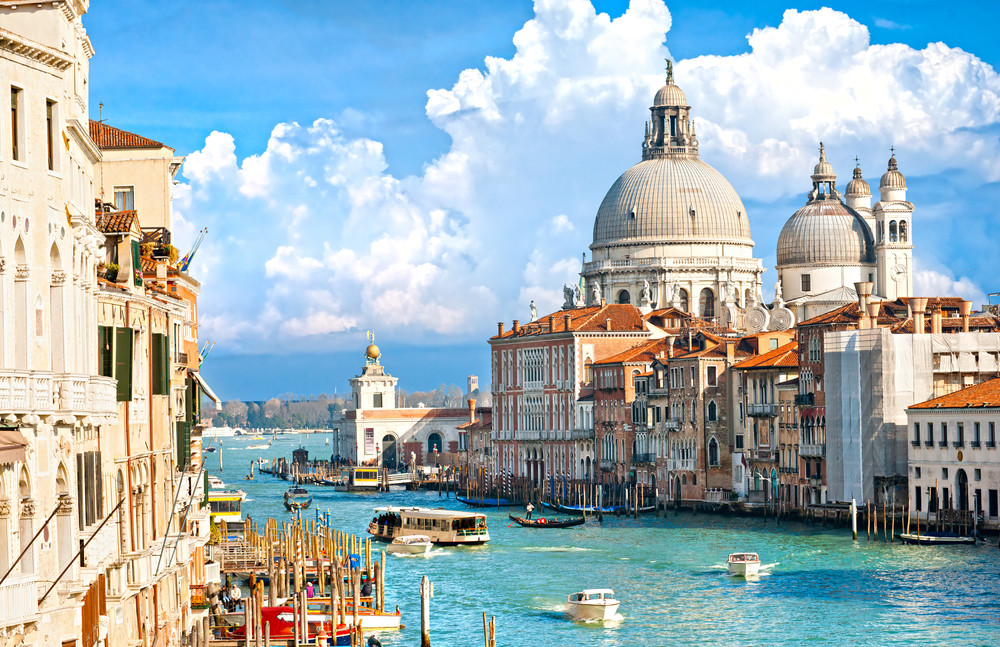 venice, view of grand canal and basilica of santa maria della salute. italy.