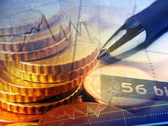 finance background with coins and graph.