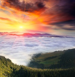 landscape in the mountains with a cloudy sky colors the sunset. ukraine, the carpathian mountains
