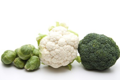 cauliflower with broccoli and brussels sprouts