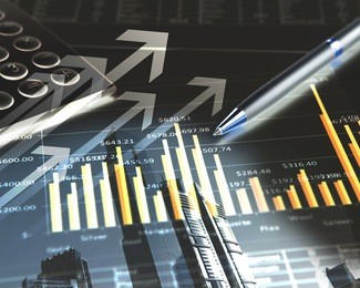 colour illustration of business and financial charts and graphs