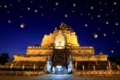 wat chedi luang, chiangmai between new year night.