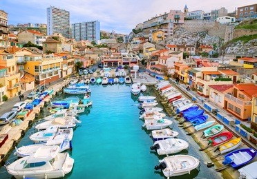 colorful yacht harbour in old city of marseilles, france