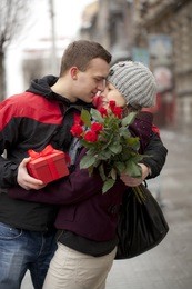a man dating with his girlfriend. katowice, poland, europe