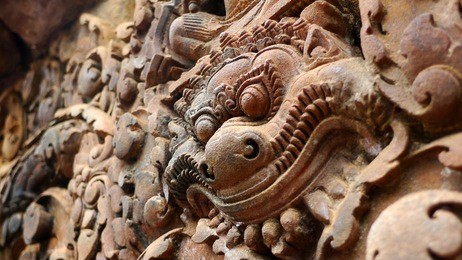 carving details at banteay srei angkor temple, near siem reap, cambodia