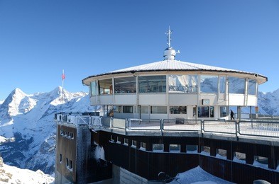 famous revolving restaurant on the top of schilthorn mountain, switzerland