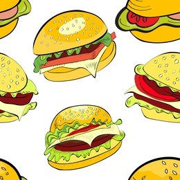 seamless background with cartoon style hamburgers
