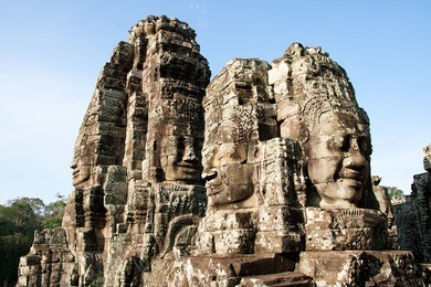giant face at bayon temple, angkor wat, cambodia