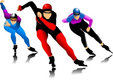 three skater at the finish line (vector illustration);