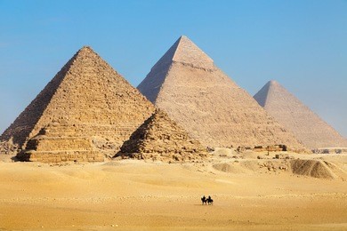 view of the pyramids near cairo city in egypt