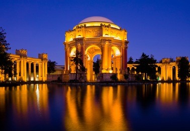 palace of fine arts at night in san francisco
