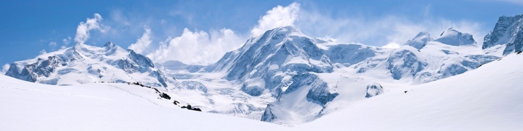 panorama of snow mountain range landscape with blue sky at matterhorn peak alps region switzerland