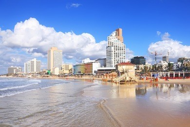 panoramic view of tel-aviv beach (mediterranean sea. israel)