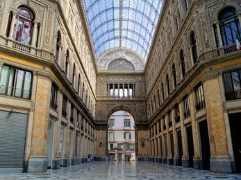 interior of the public shopping gallery, galleria umberto i, in naples, italy
